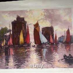 Antique PAIR Signed Print Sailboats La Rochelle Pair Beautiful Colors On Paper