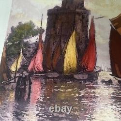 Antique PAIR Signed Print Sailboats La Rochelle Pair Beautiful Colors On Paper