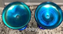 Antique PAIR Steuben Aurene Glass Celeste BLUE AURENE Shape 2642 8 H Compotes