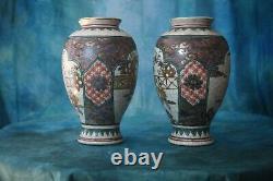 Antique PAIR of 1930's Japanese CRACKLE GLAZE vases Signed on Base