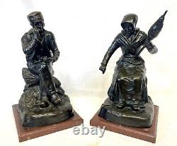 Antique PAIR of George Maxim (1885-1940) Bronzes of Workers Signed to Base