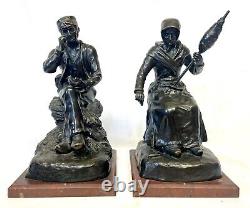 Antique PAIR of George Maxim (1885-1940) Bronzes of Workers Signed to Base