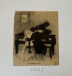 Antique Painting Drawing Couple At Piano Music 1912 Her Favorite Him Signed