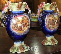 Antique Pair 13 Cobalt Blue Vases Royal Vienna Signed A J Harley Circa 1910