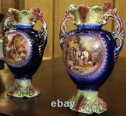 Antique Pair 13 Cobalt Blue Vases Royal Vienna Signed A J Harley Circa 1910
