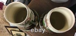 Antique Pair 16-1/2 Double Gourd Doulton Vases Hand Painted 1879 Signed