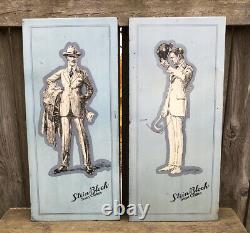 Antique Pair 1910s Stein-Bloch Smart Clothes Ad Signs Tin On Cardboard 19 Rare