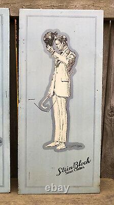 Antique Pair 1910s Stein-Bloch Smart Clothes Ad Signs Tin On Cardboard 19 Rare