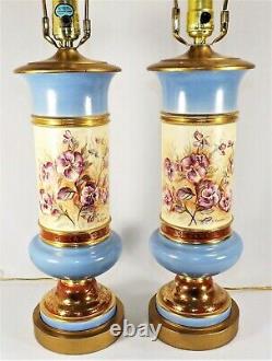 Antique Pair (2) Lamps Table Lamps Porcelain Hand Painted Flowers Signed Lapan