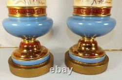 Antique Pair (2) Lamps Table Lamps Porcelain Hand Painted Flowers Signed Lapan