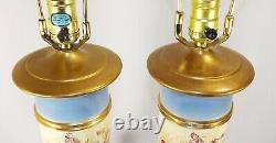 Antique Pair (2) Lamps Table Lamps Porcelain Hand Painted Flowers Signed Lapan