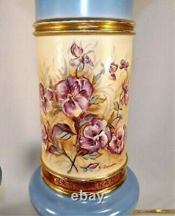 Antique Pair (2) Lamps Table Lamps Porcelain Hand Painted Flowers Signed Lapan