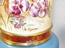 Antique Pair (2) Lamps Table Lamps Porcelain Hand Painted Flowers Signed Lapan