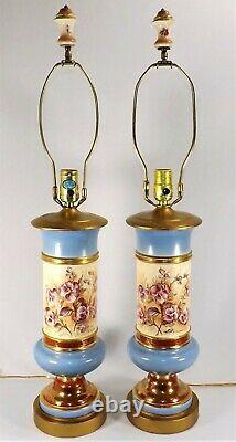 Antique Pair (2) Lamps Table Lamps Porcelain Hand Painted Flowers Signed Lapan