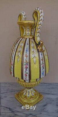 Antique Pair 2 Sevres France Porcelain Signed 19 Yellow Vases Urns Vase Urn Set