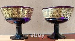 Antique Pair Art Deco MOSER Amethyst Signed Bohemian Glass Bowls STUNNING