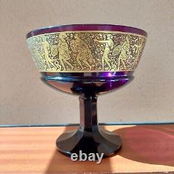 Antique Pair Art Deco MOSER Amethyst Signed Bohemian Glass Bowls STUNNING