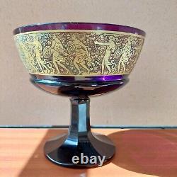 Antique Pair Art Deco MOSER Amethyst Signed Bohemian Glass Bowls STUNNING