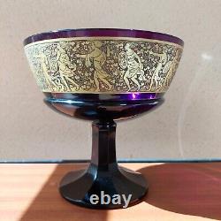 Antique Pair Art Deco MOSER Amethyst Signed Bohemian Glass Bowls STUNNING