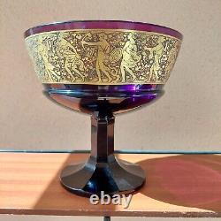 Antique Pair Art Deco MOSER Amethyst Signed Bohemian Glass Bowls STUNNING