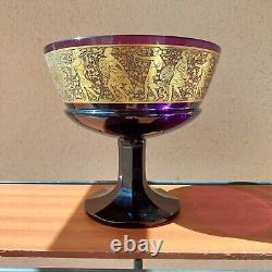 Antique Pair Art Deco MOSER Amethyst Signed Bohemian Glass Bowls STUNNING