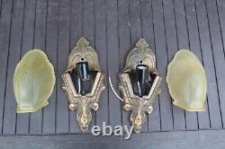 Antique Pair Art Deco Slip Shade Wall Sconce Glass Sign Theater