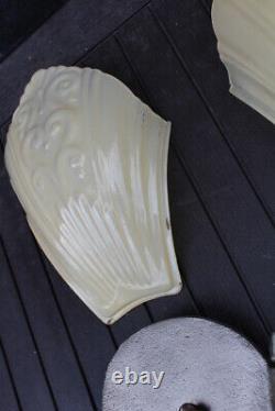 Antique Pair Art Deco Slip Shade Wall Sconce Glass Sign Theater Virden