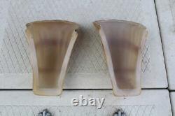 Antique Pair Art Deco Slip Shade Wall Sconce Sign Markel Glass Shade Theater