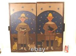 Antique Pair Arthur Glazier Outsider Folk Art Portraits O/B Paintings