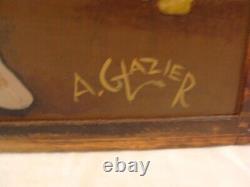 Antique Pair Arthur Glazier Outsider Folk Art Portraits O/B Paintings