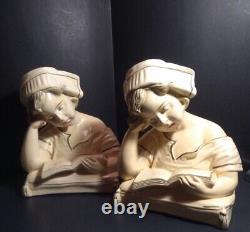 Antique Pair Artist Signed Vaerenbergh Nurse/Girl Plaster Art Nouveau Style Bust