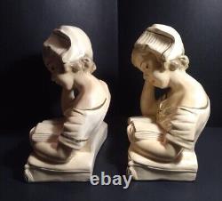 Antique Pair Artist Signed Vaerenbergh Nurse/Girl Plaster Art Nouveau Style Bust