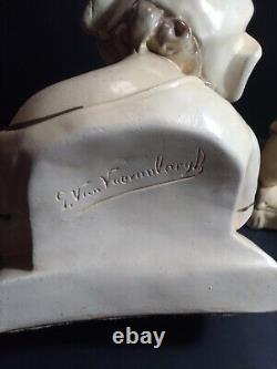 Antique Pair Artist Signed Vaerenbergh Nurse/Girl Plaster Art Nouveau Style Bust