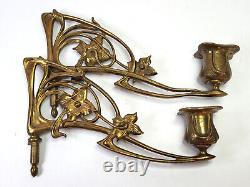 Antique Pair Bronze ART NOUVEAU Piano Sconces CANDLE HOLDERS Signed