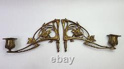 Antique Pair Bronze ART NOUVEAU Piano Sconces CANDLE HOLDERS Signed