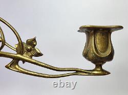 Antique Pair Bronze ART NOUVEAU Piano Sconces CANDLE HOLDERS Signed