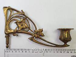 Antique Pair Bronze ART NOUVEAU Piano Sconces CANDLE HOLDERS Signed