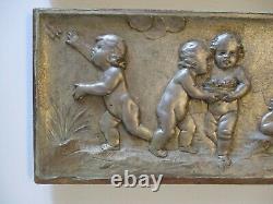 Antique Pair Carving Wood Panel Cupid Nude Cherrub Baby Wine Barrel Icon 1880's