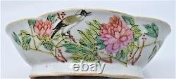 Antique Pair Chinese Serving Dishes Bowls Birds Flowers signed, Rose Famille