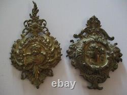 Antique Pair Clock Finial Sculpture Portrait Bronze Brass 19th Century Master