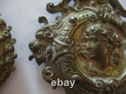 Antique Pair Clock Finial Sculpture Portrait Bronze Brass 19th Century Master