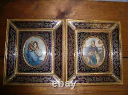 Antique Pair Exquisite Religious Hand Painted Porcelain Portraits Signed