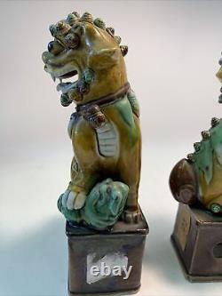 Antique Pair Foo Dogs with Baby High Detail Excellent Condition Signed