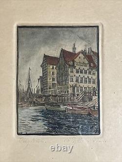 Antique Pair Framed Etching Denmark Danish Hjalmer Bachmann Signed Original