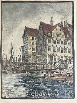 Antique Pair Framed Etching Denmark Danish Hjalmer Bachmann Signed Original