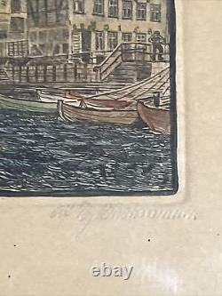 Antique Pair Framed Etching Denmark Danish Hjalmer Bachmann Signed Original