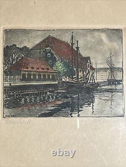 Antique Pair Framed Etching Denmark Danish Hjalmer Bachmann Signed Original