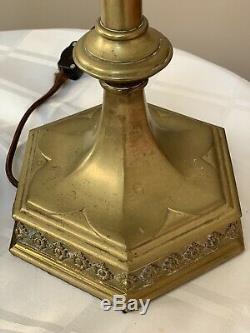 Antique Pair French Fleur De Lys Lis Brass Bronze Art Deco Nouveau Lamp Signed