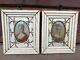 Antique Pair French Victorian Miniature Woman Prints In Bone Frames Signed Reny