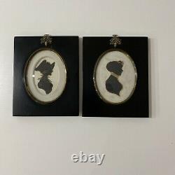 Antique Pair Georgian Silhouettes Portrait Of Ladies Signed And Dated